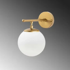 Applique murale art déco dorée, globe blanc sur tige SIERRE