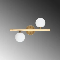 Applique murale art déco dorée, 2 globes blancs L 40 cm SIERRE