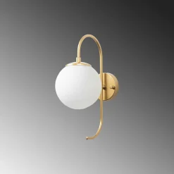 Applique murale moderne dorée, globe blanc tige courbe SIERRE