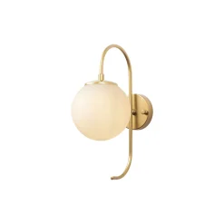 Applique murale moderne dorée, globe blanc tige courbe SIERRE