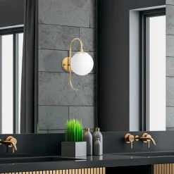 Applique murale moderne dorée, globe blanc tige courbe SIERRE