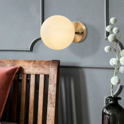 Applique murale moderne, globe blanc socle doré SIERRE