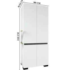 Armoire blanche 2 portes détail gris, 5 étagères BYRON