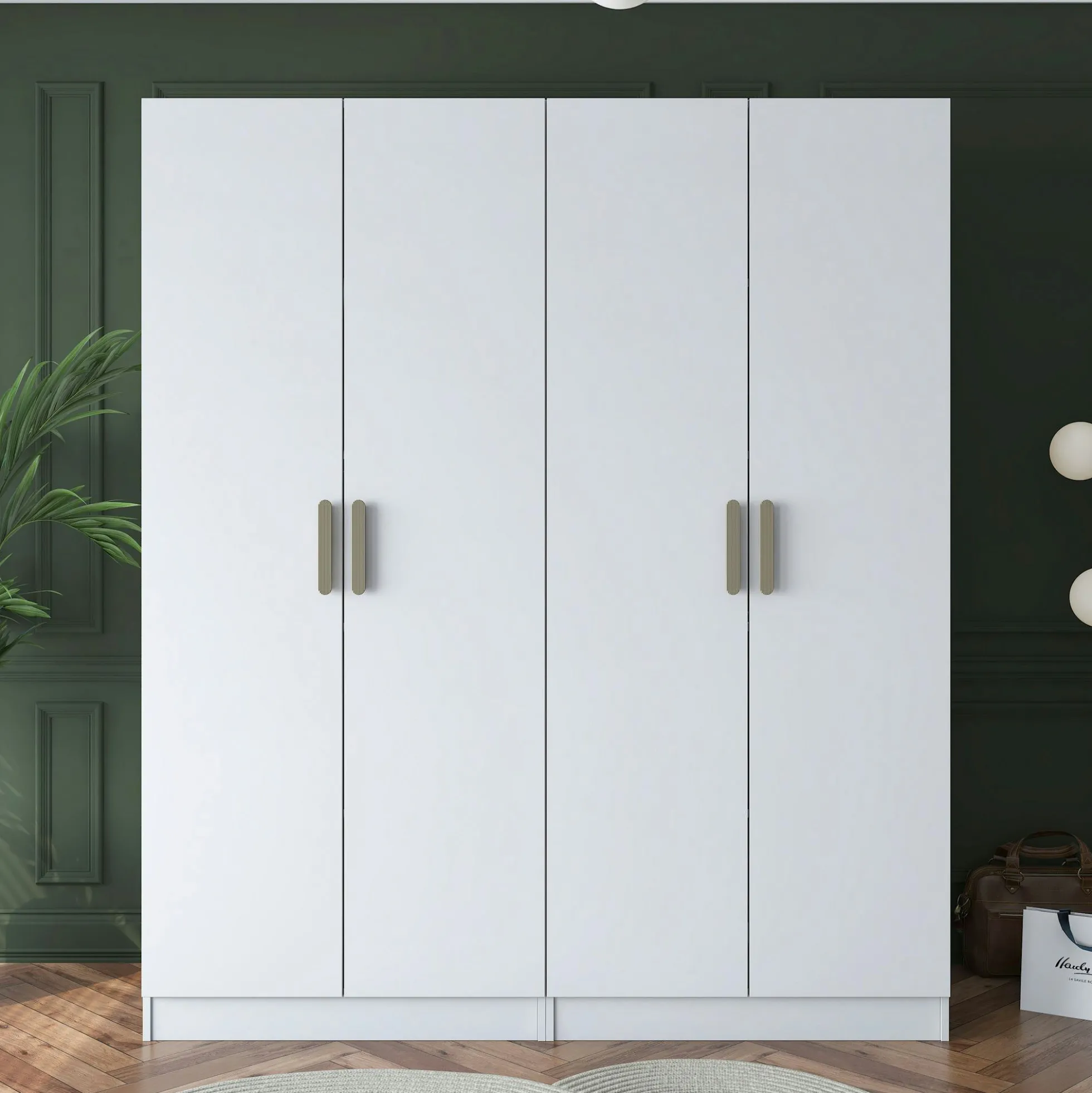 Armoire blanche 4 portes à poignées verticales BYRON
