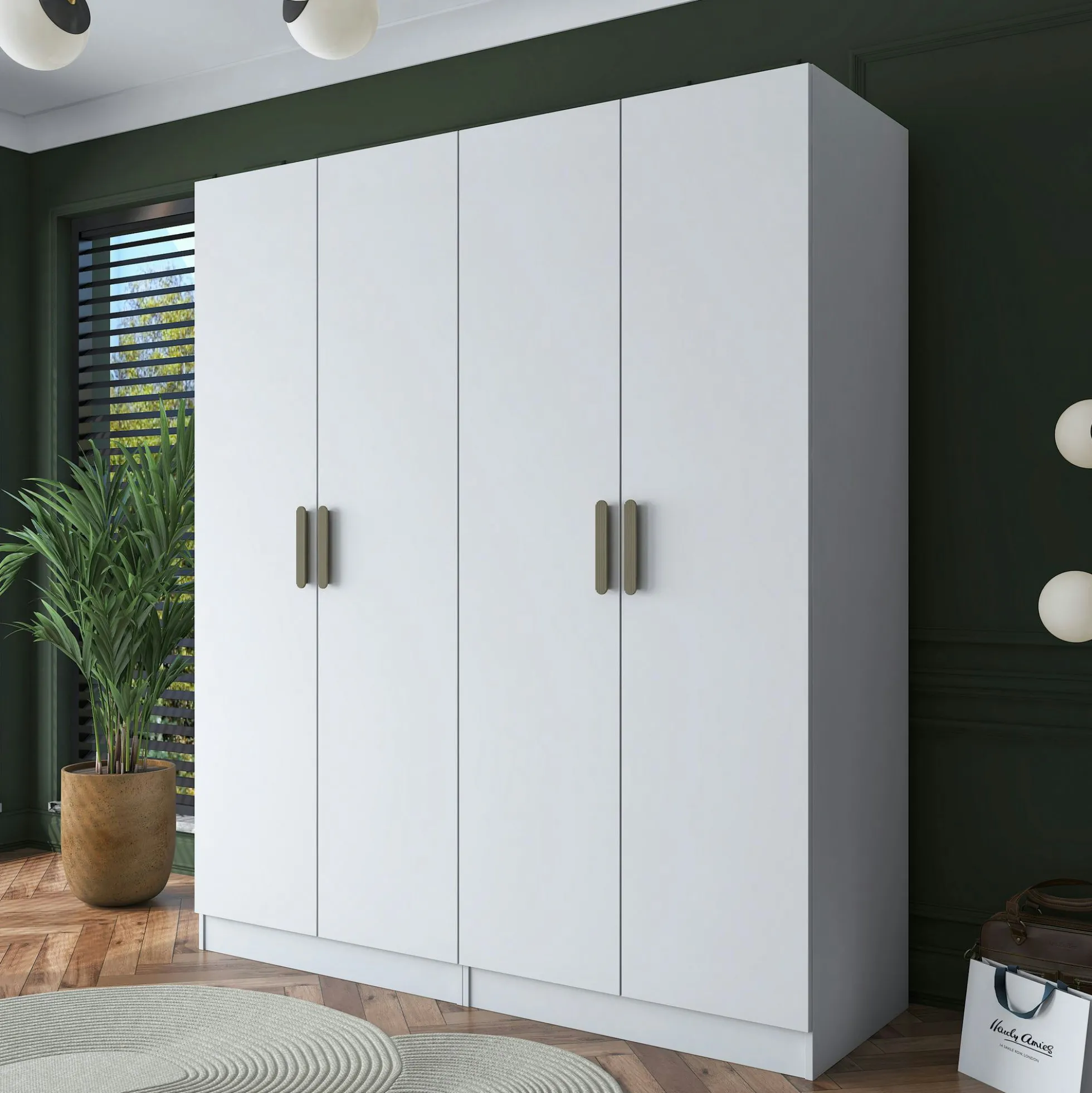 Armoire blanche 4 portes à poignées verticales BYRON