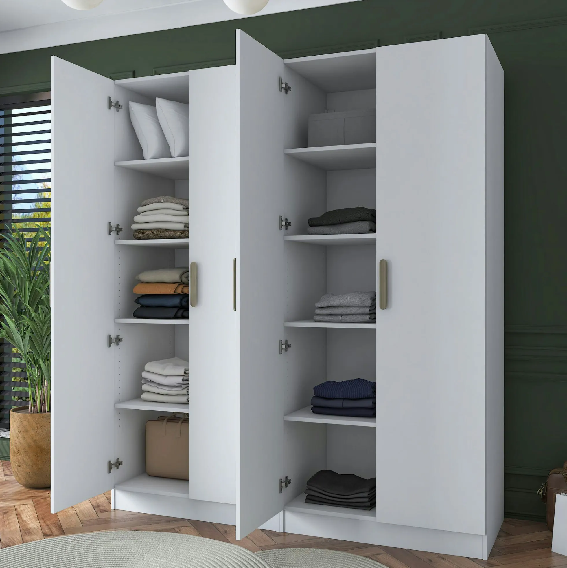 Armoire blanche 4 portes à poignées verticales BYRON