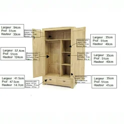 Armoire bois d'hévéa avec penderie HELENA