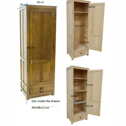 Armoire Bonnetière Hévéa 1 porte, 1 tiroir 65x55x195cm GALA