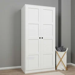 Armoire de chambre blanche 2 portes à cadres MARFA