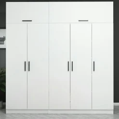 Armoire dressing blanche 7 portes vitrées 5 portants BYRON