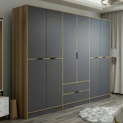 Armoire dressing chambre effet bois & gris 277 cm BYRON