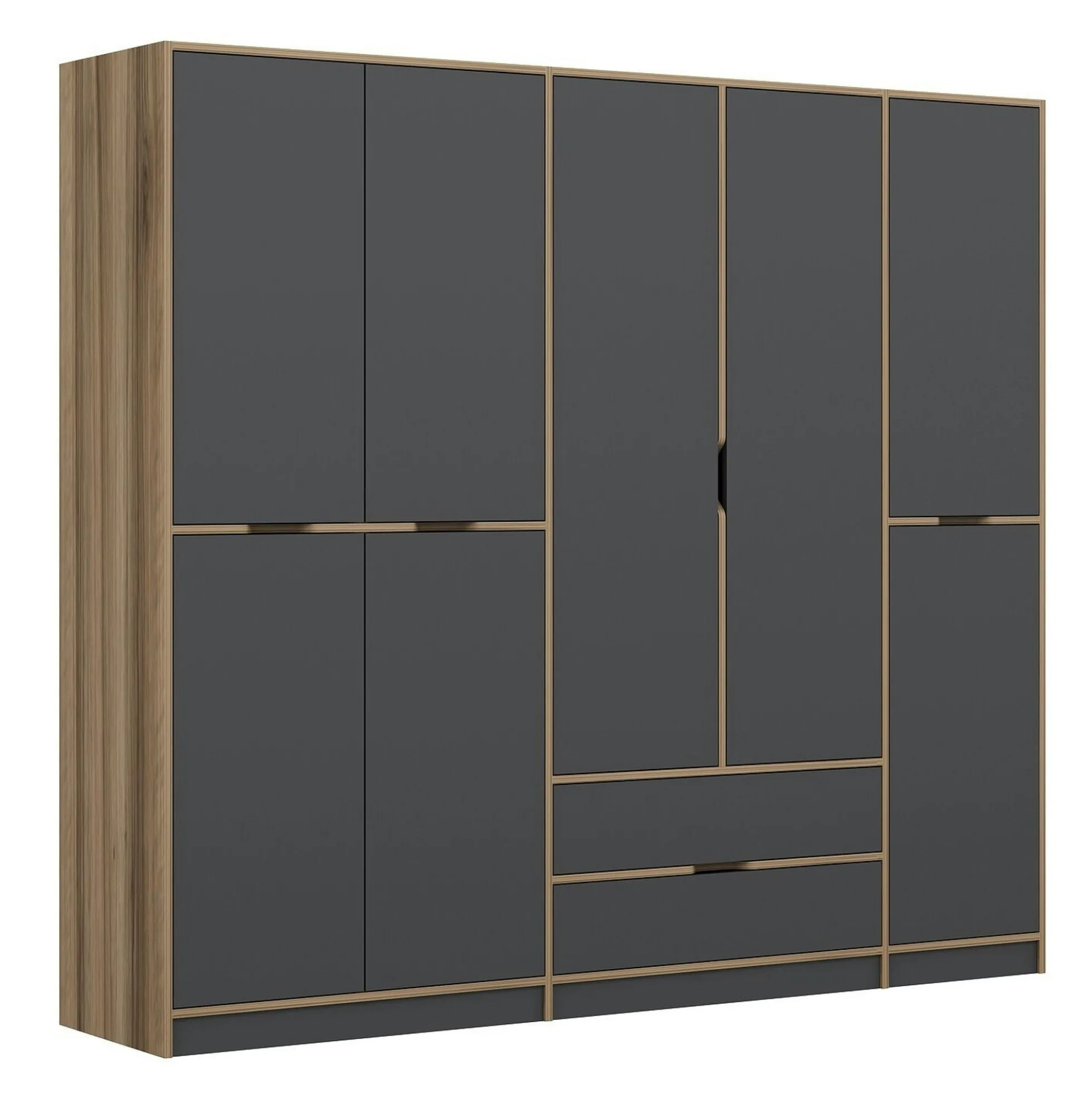 Armoire dressing chambre effet bois, 8 portes grises BYRON
