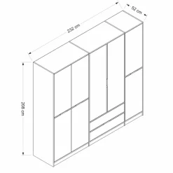 Armoire dressing chambre effet bois, 8 portes grises BYRON