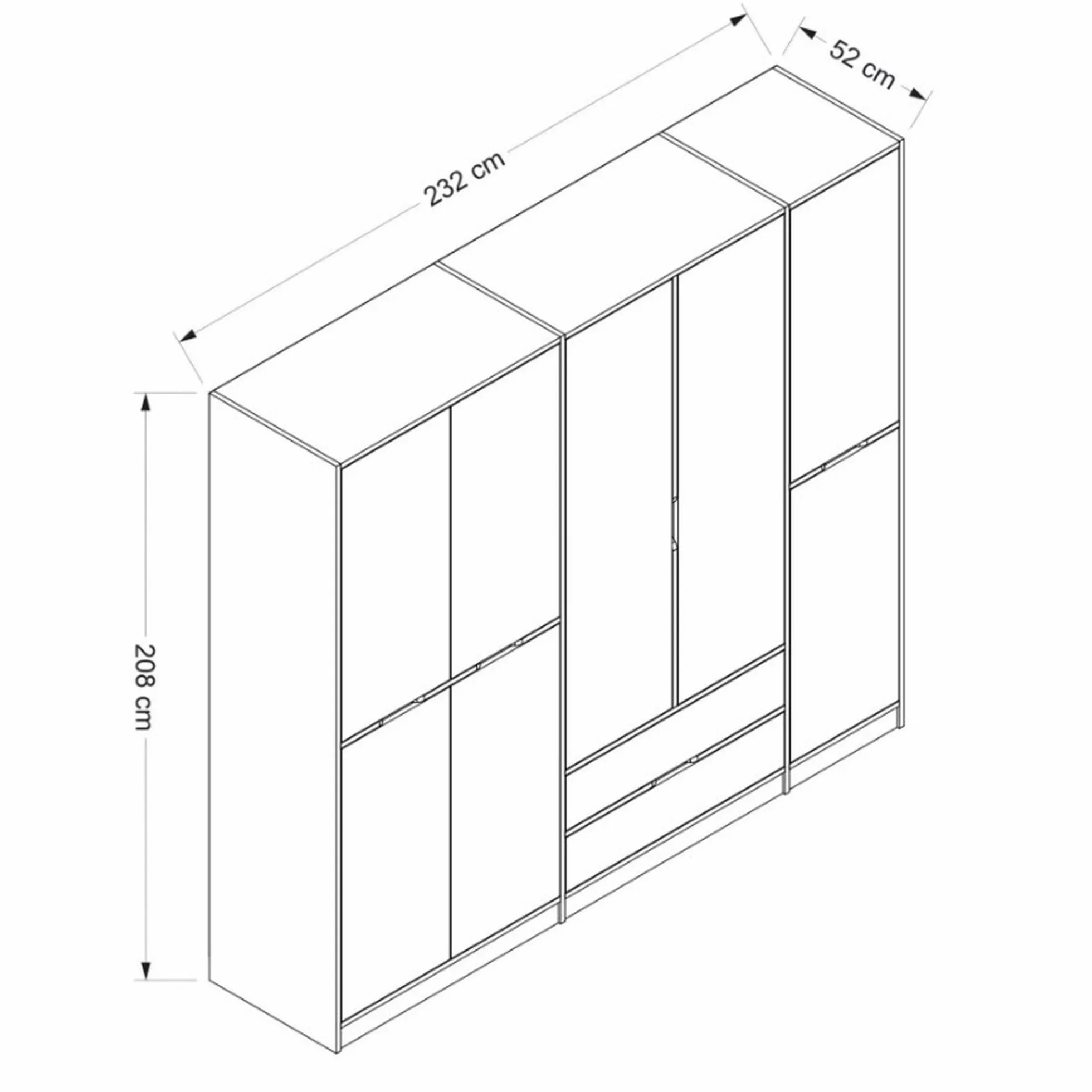 Armoire dressing chambre effet bois, 8 portes grises BYRON