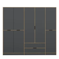 Armoire dressing chambre effet bois, 8 portes grises BYRON