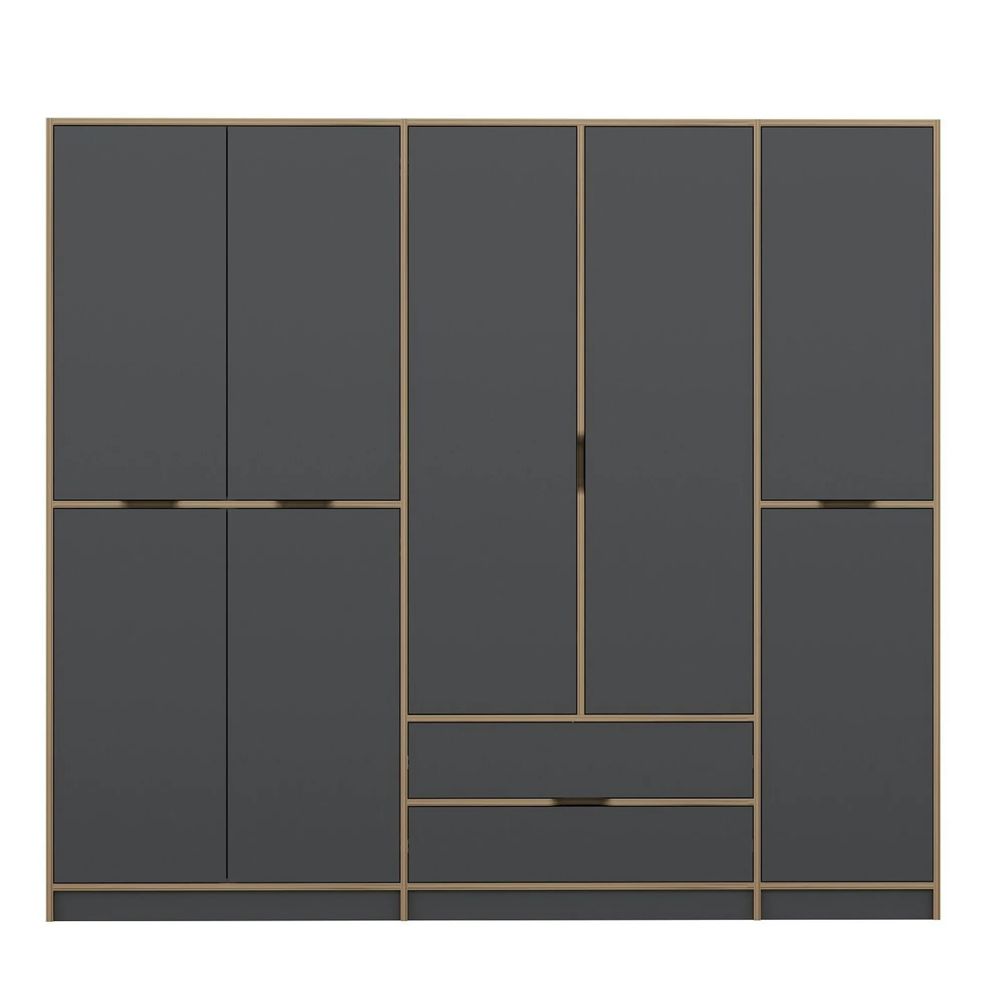 Armoire dressing chambre effet bois, 8 portes grises BYRON