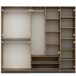 Armoire dressing chambre effet bois, 8 portes grises BYRON