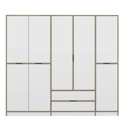 Armoire dressing chambre effet bois, 8 portes blanches BYRON