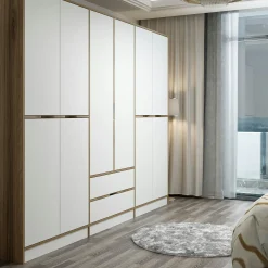 Armoire dressing chambre effet bois & blanc 277 cm BYRON