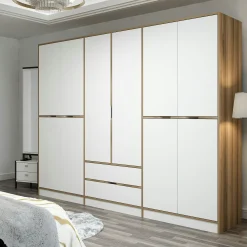 Armoire dressing chambre effet bois & blanc 277 cm BYRON