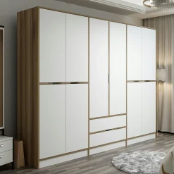 Armoire dressing chambre effet bois & blanc 277 cm BYRON