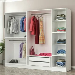 Armoire dressing design blanc 5 portes verre H 210 cm BYRON