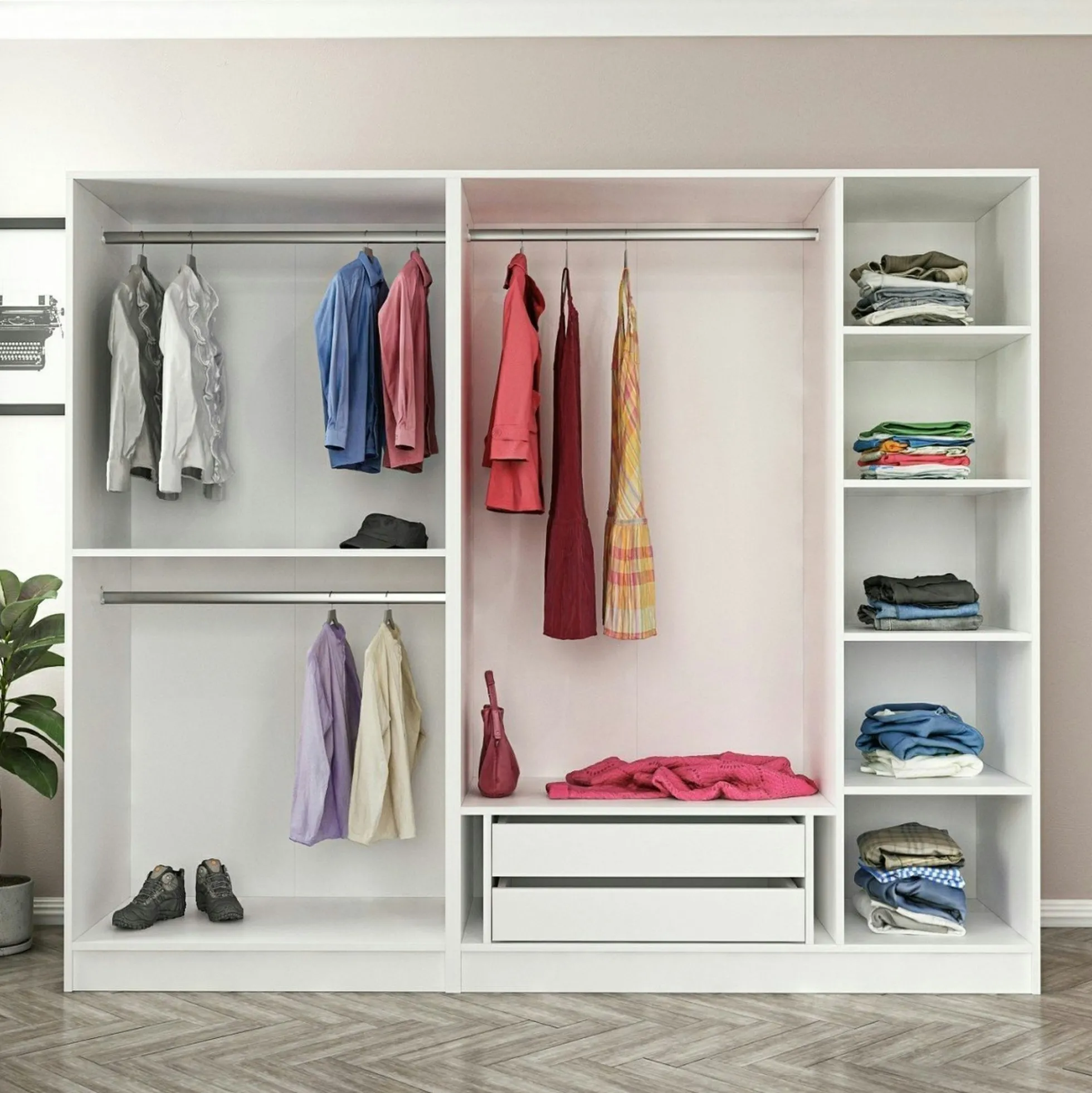 Armoire dressing design blanc 5 portes verre H 210 cm BYRON
