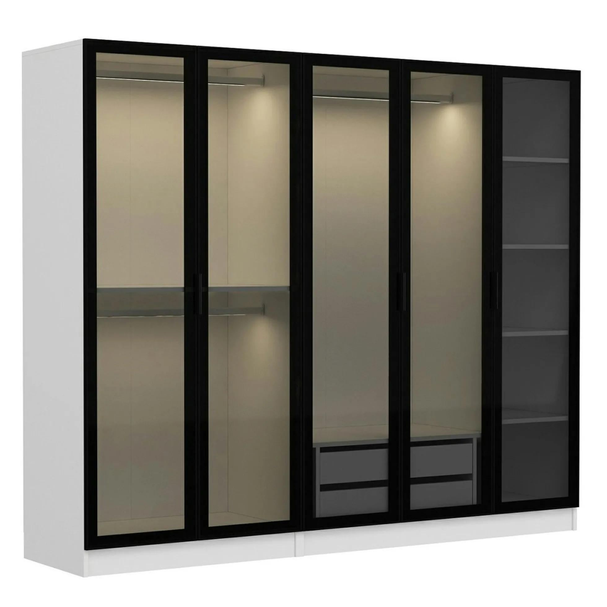 Armoire dressing design blanc 5 portes verre H 210 cm BYRON