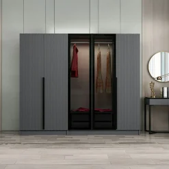 Armoire dressing design gris 2 portes verre BYRON