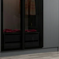 Armoire dressing design gris 2 portes verre BYRON
