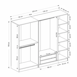 Armoire dressing design gris 5 portes verre H 190 cm BYRON