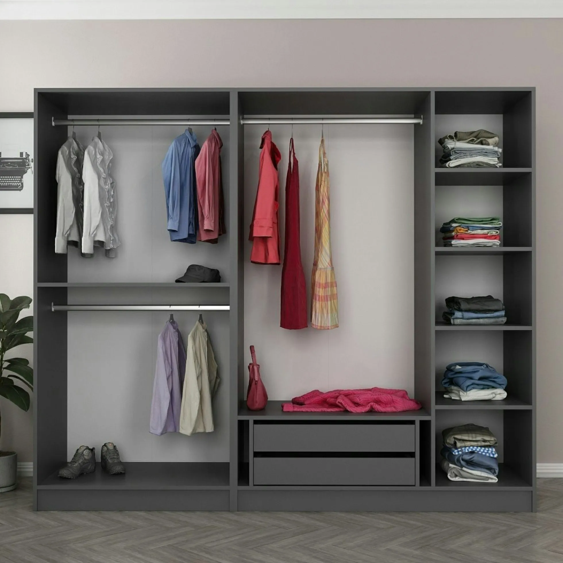Armoire dressing design gris 5 portes verre H 190 cm BYRON