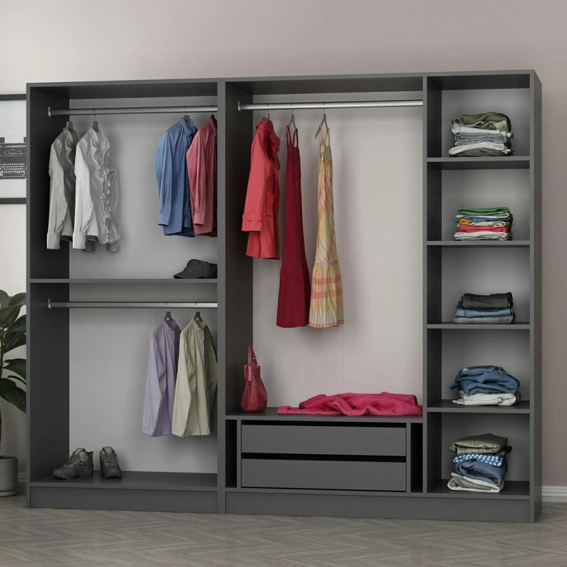 Armoire dressing design gris 5 portes verre H 190 cm BYRON
