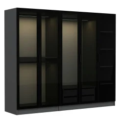 Armoire dressing design gris 5 portes verre H 190 cm BYRON