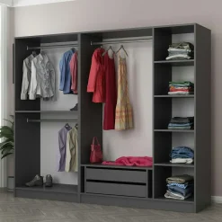 Armoire dressing design gris 5 portes verre H 190 cm BYRON