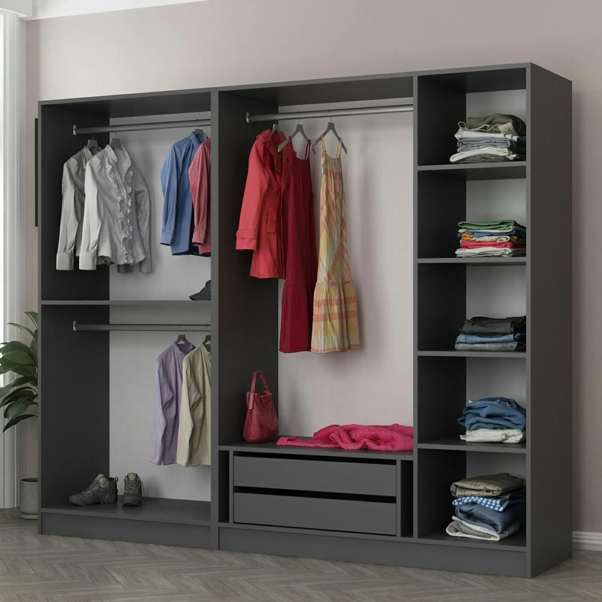 Armoire dressing design gris 5 portes verre H 190 cm BYRON