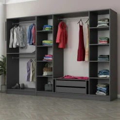 Armoire dressing ouvert anthracite, 3 portants BYRON