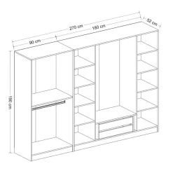 Armoire dressing ouvert anthracite, 3 portants BYRON