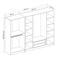 Armoire dressing ouvert effet noyer, 3 portants BYRON