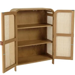 Armoire forme arrondie mindi et rotin naturel 2 portes 3 étagères TIVARO