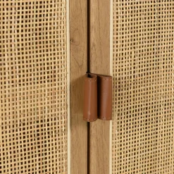 Armoire forme arrondie mindi et rotin naturel 2 portes 3 étagères TIVARO