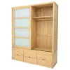 Armoire Hévéa 2 portes coulissantes, 6 tiroirs 55x180x220cm OLGA