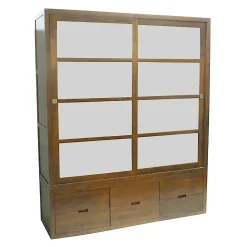 Armoire Hévéa 2 portes coulissantes, 6 tiroirs 55x180x220cm OLGA