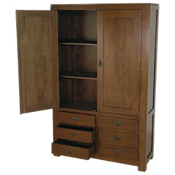 Armoire Hévéa 2 portes, 6 tiroirs 110x43x175cm HELENA