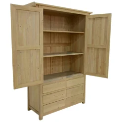 Armoire Hévéa 2 portes, 6 tiroirs 120x45x175cm MAORI