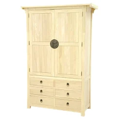 Armoire Hévéa 2 portes, 6 tiroirs 120x45x175cm MAORI