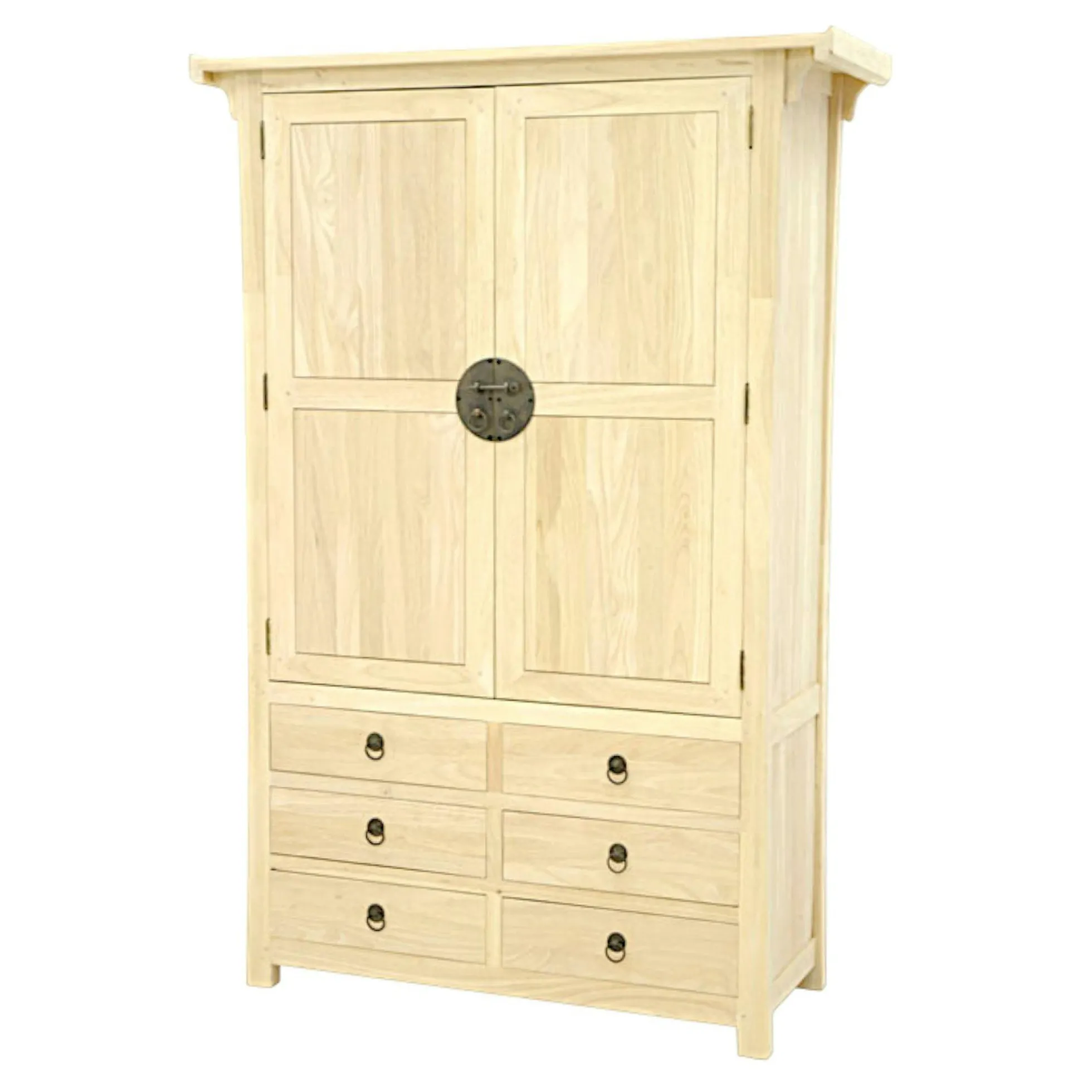 Armoire Hévéa 2 portes, 6 tiroirs 120x45x175cm MAORI