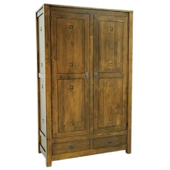 Armoire Hévéa 2 portes, 2 tiroirs 120x56x196cm TESSA