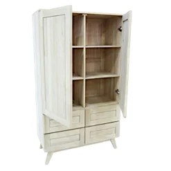 Armoire Hévéa 2 portes 4 tiroirs 90x42x154cm SIXTIES