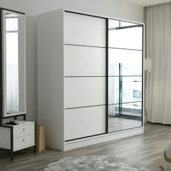 Armoire penderie blanche avec miroir H 210 cm BYRON